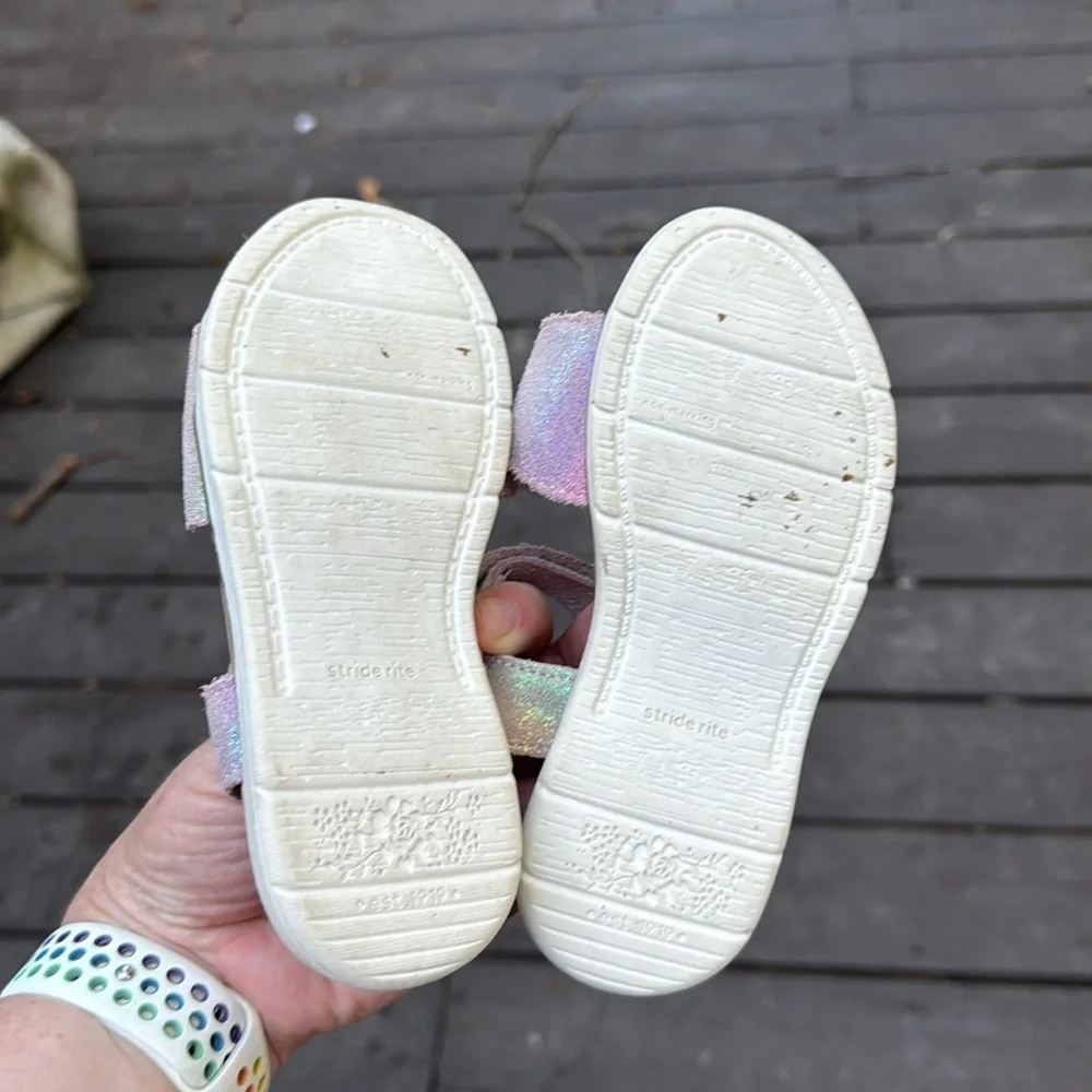 Stride Rite Girls Metallic Leather Sandals with Bow Accent size 10W
